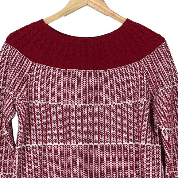Talbots Cozy Cable Knit Sweater Womens M Red Cotton Striped Preppy Grandmacore - Picture 2 of 5
